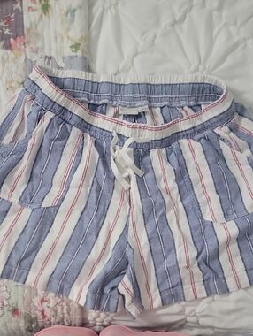 Striped Drawstring Women’s Shorts in Light Blue and White